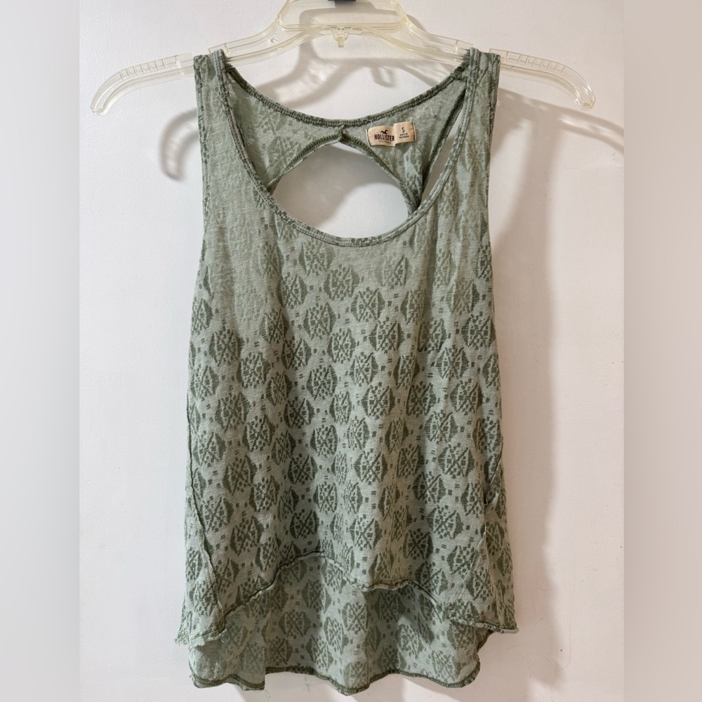 Hollister Sage Green Lace-Patterned Tank Top